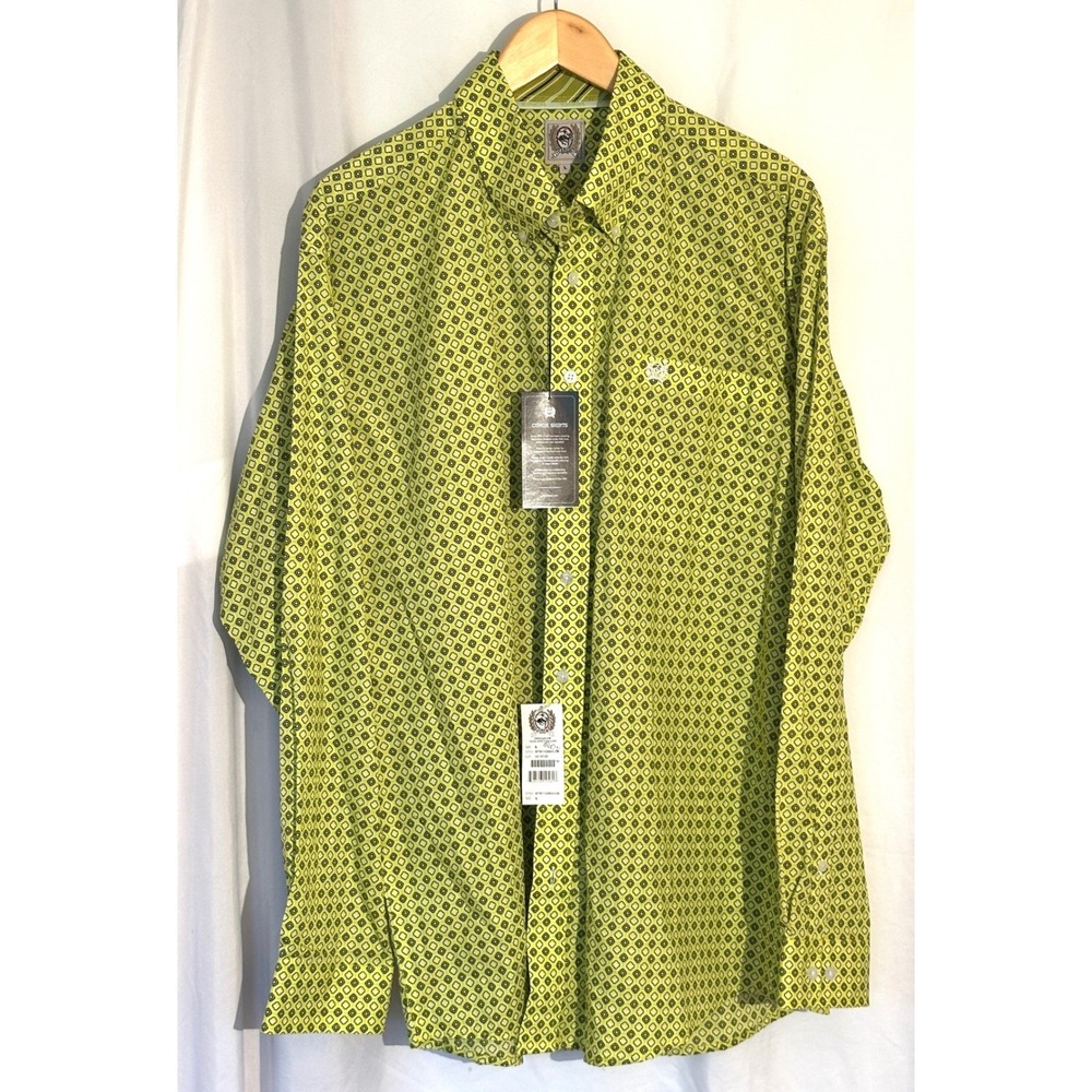 Cinch Men's Lime Green Geometric Print Button Down Shirt MTW1103854-LIM L